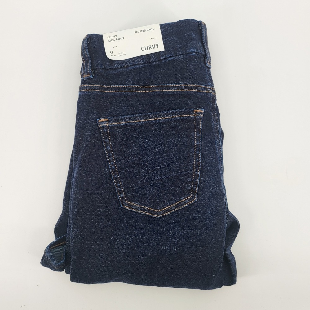 American Eagle Curvy Kick Boot Jeans Dark Wash Size 0 Short Denim Flare new